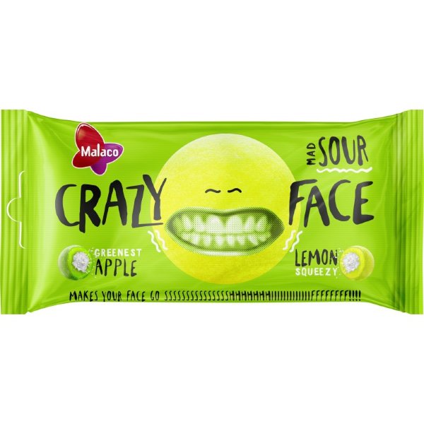 Кислые конфеты Crazy Face яблоко и лимон 60 г