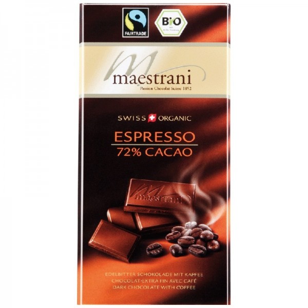 Горький шоколад 72% какао с эспрессо Maestrani